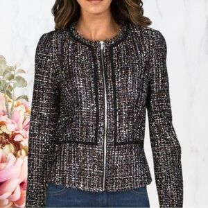Calvin Klein Women's Tweed Zip-Front Collarless Jacket Size 16